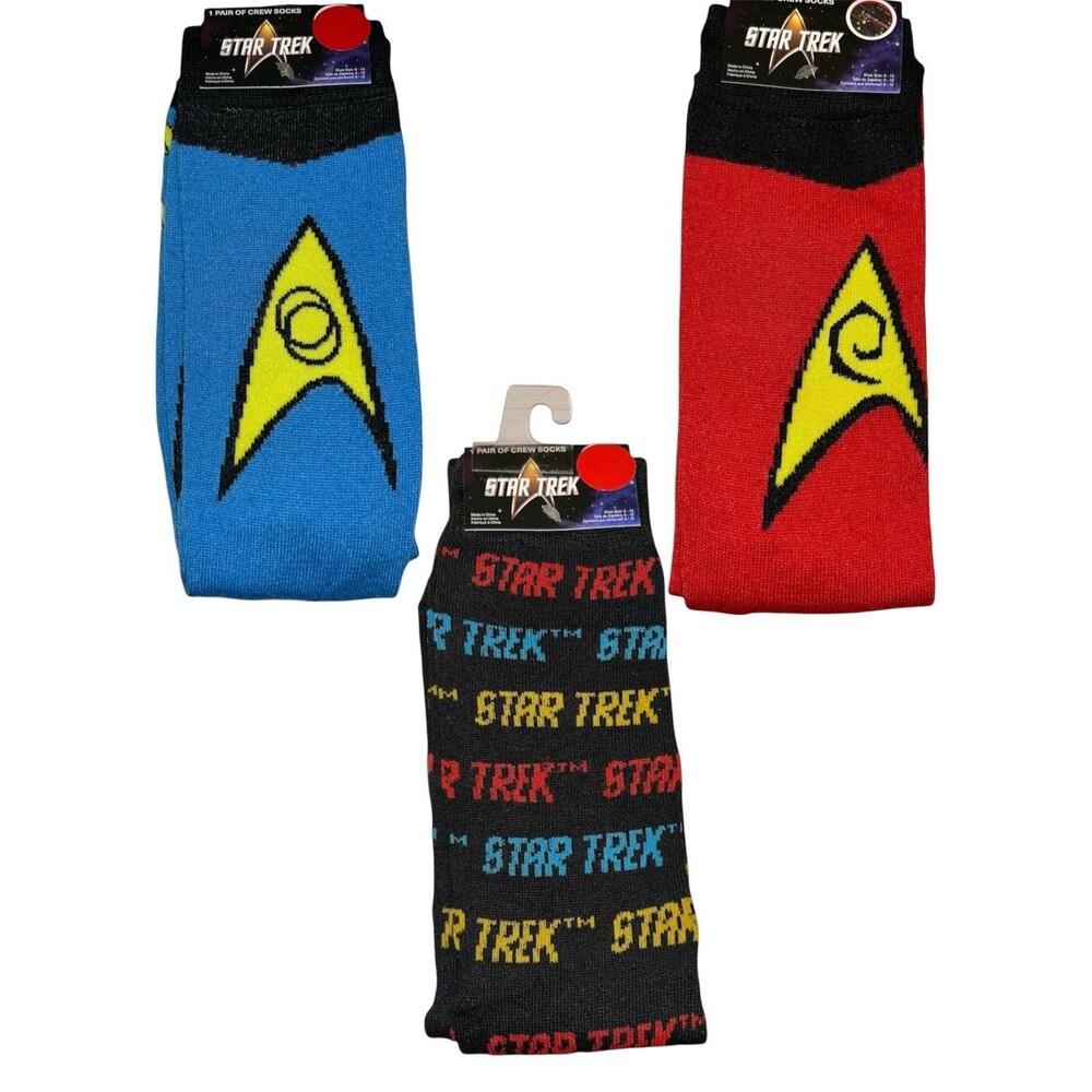 3x Star Trek Novelty Fun Crew Socks Size 6-12